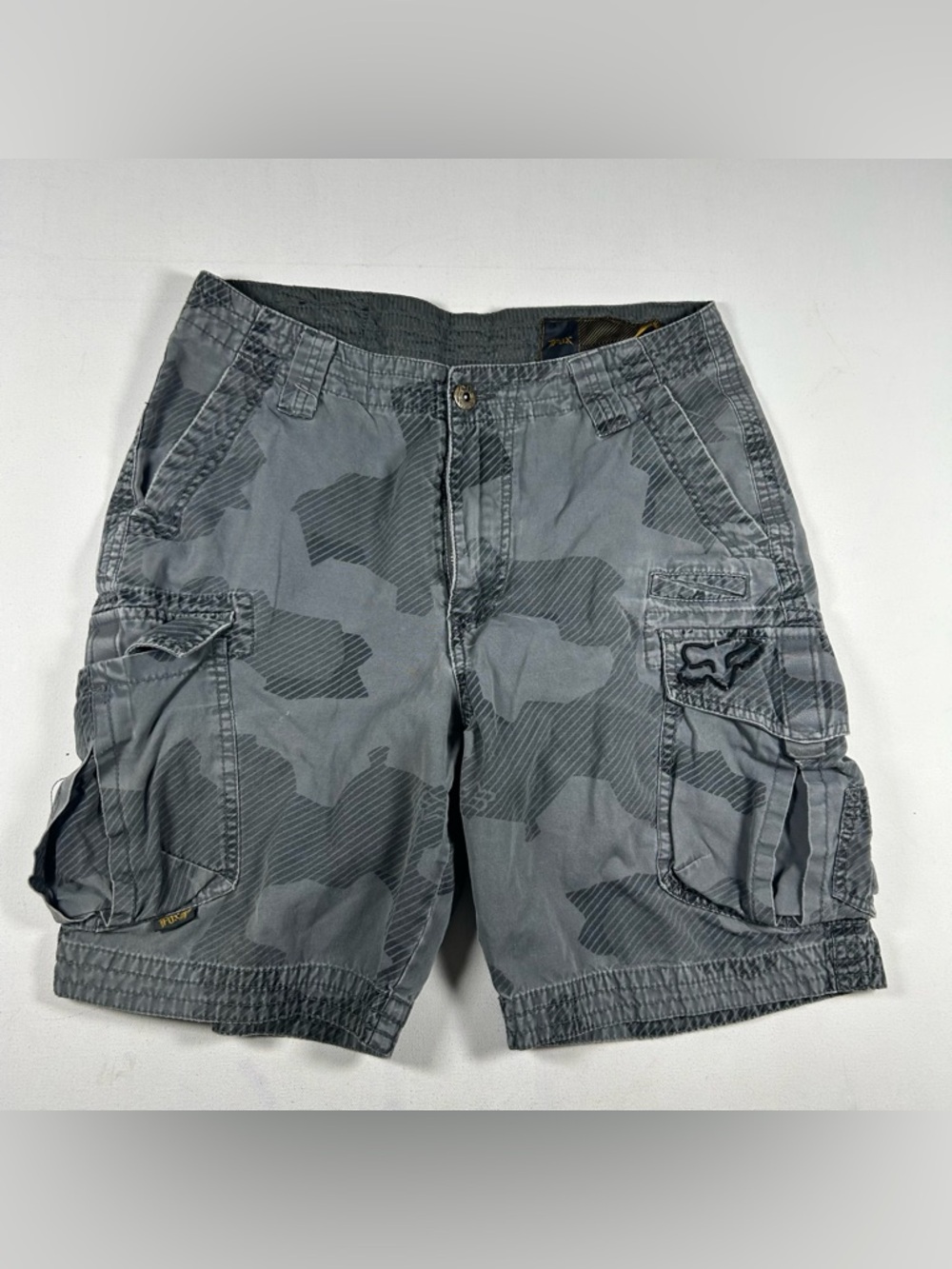 Fox Shorts Mens 32 Gray Camo Cargo Tactical Utility Outdoor Streetwear Y2K